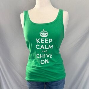 Green Keep Calm and Chive On Tank Top